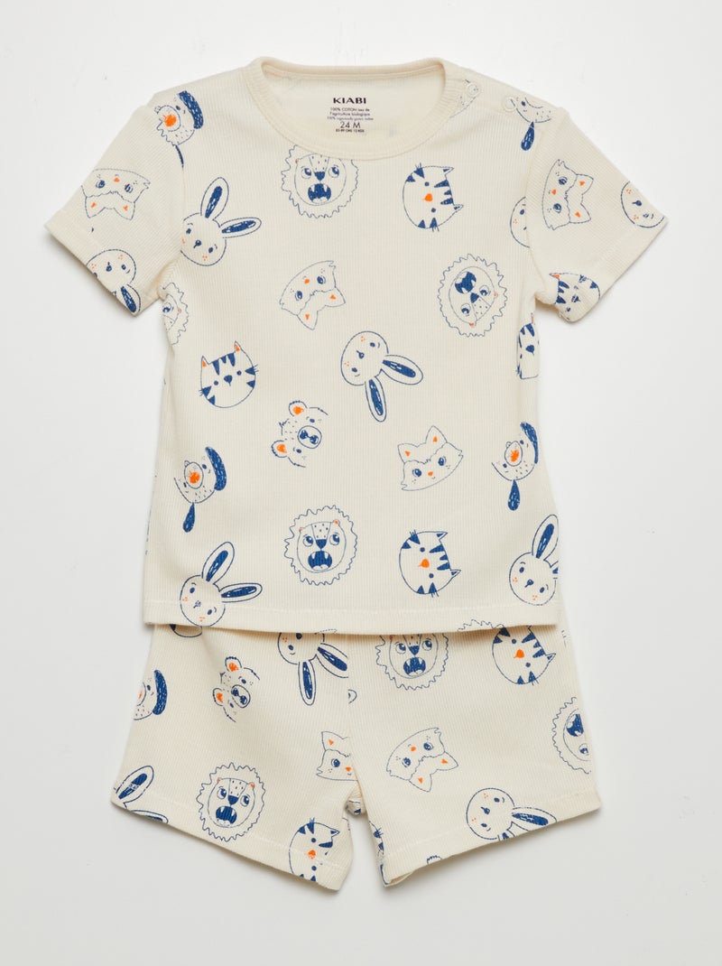 Ensemble pyjama t-shirt + short  - 2 pièces Blanc - Kiabi