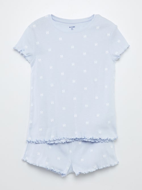 Ensemble pyjama t-shirt + short avec imprimé et bordures ondulées - 2 pièces - Kiabi