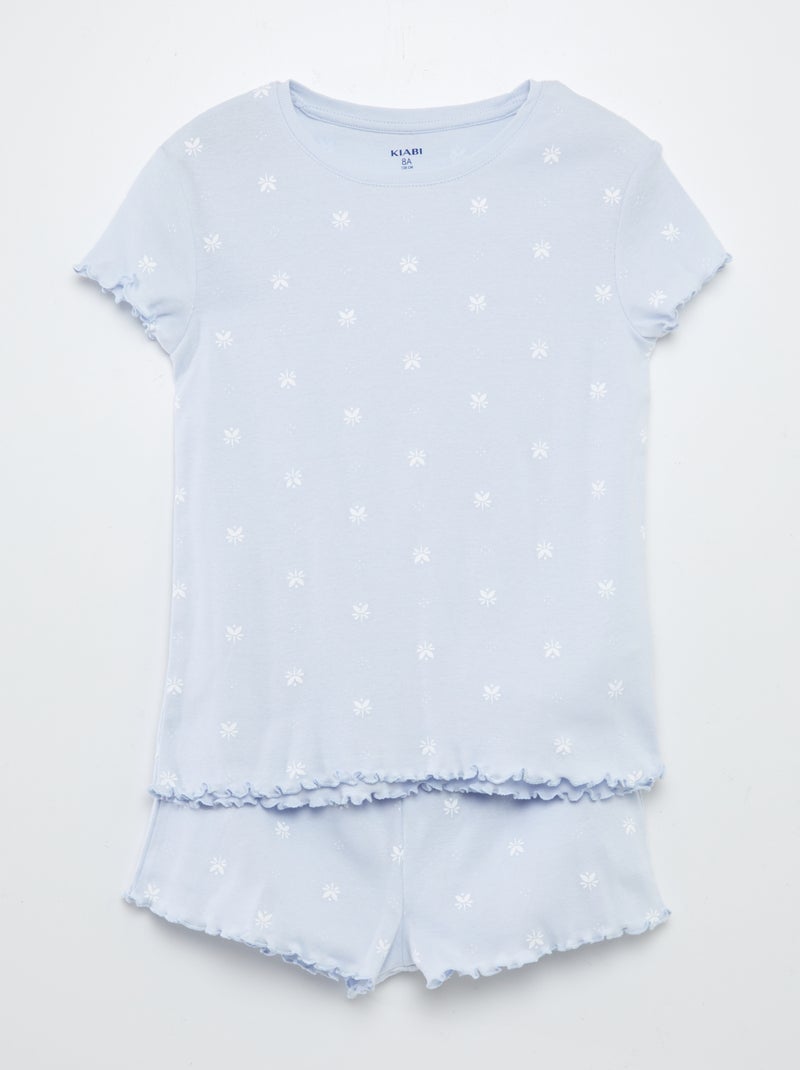 Ensemble pyjama t-shirt + short avec imprimé et bordures ondulées - 2 pièces BLANC - Kiabi