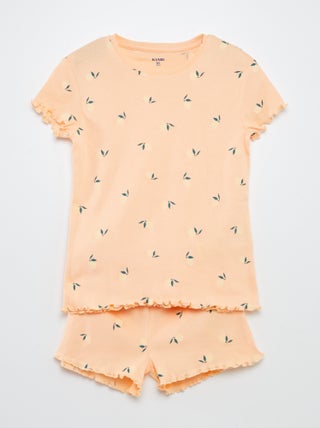 Ensemble pyjama t-shirt + short avec imprimé et bordures ondulées - 2 pièces