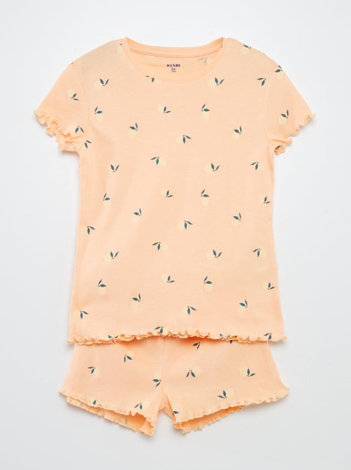 Ensemble pyjama t-shirt + short avec imprimé et bordures ondulées - 2 pièces - Kiabi