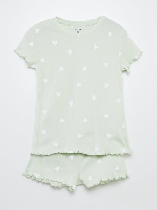 Ensemble pyjama t-shirt + short avec imprimé et bordures ondulées - 2 pièces - Kiabi