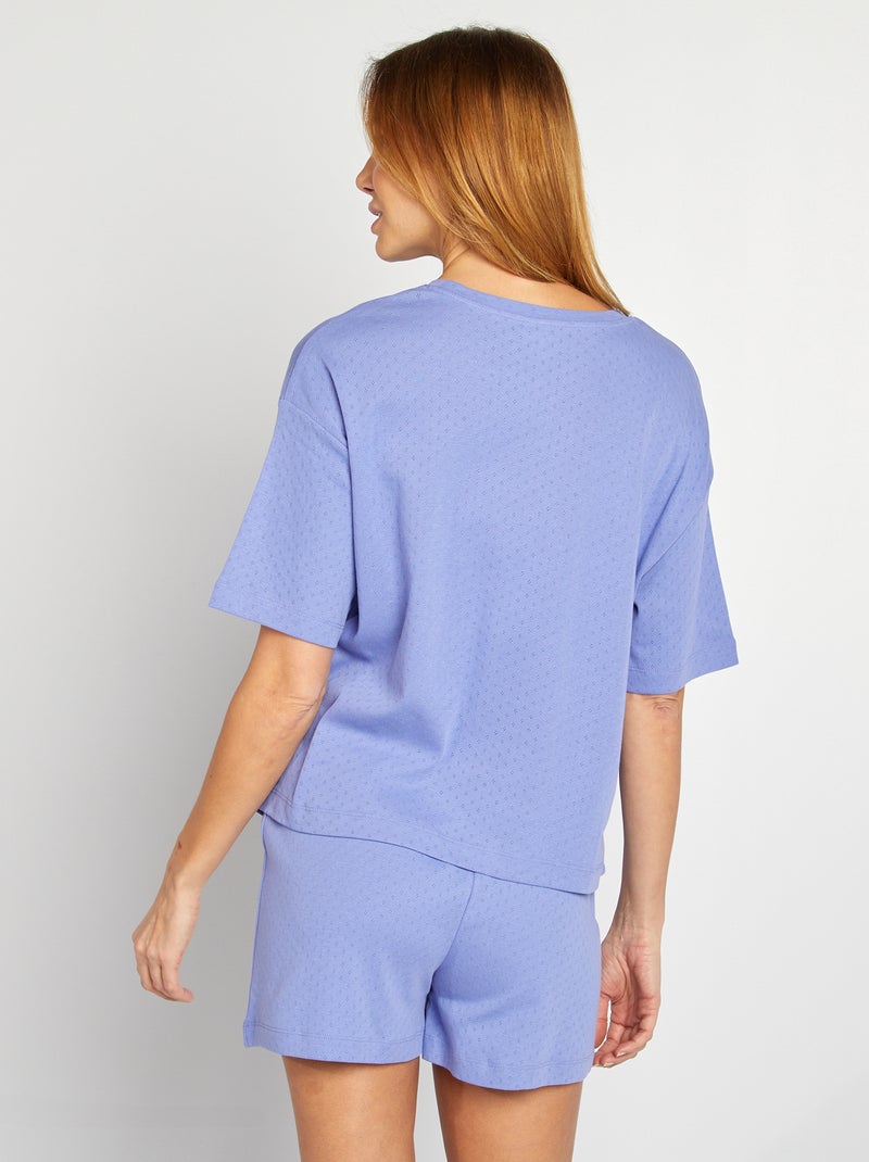 Ensemble pyjama t-shirt + short en maille pointelle - 2 pièces Bleu - Kiabi