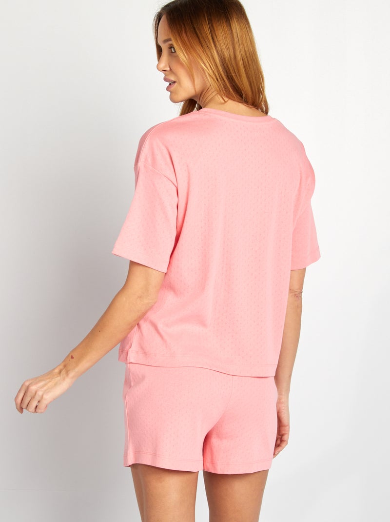Ensemble pyjama t-shirt + short en maille pointelle - 2 pièces rose - Kiabi
