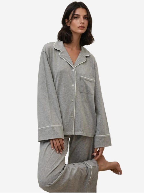 Ensemble pyjama taille haute à jambes larges et col chemise - Kiabi