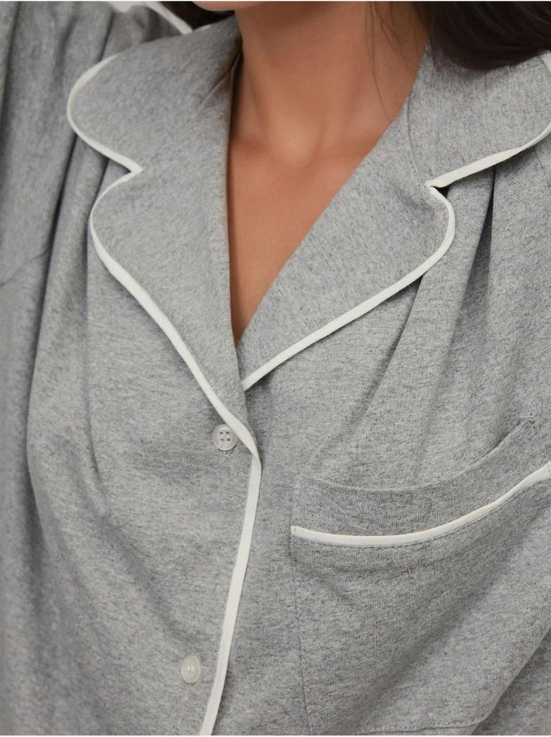 Ensemble pyjama taille haute à jambes larges et col chemise Gris clair - Kiabi