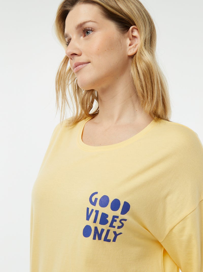 Ensemble pyjama tee-shirt à message + short imprimé Jaune - Kiabi