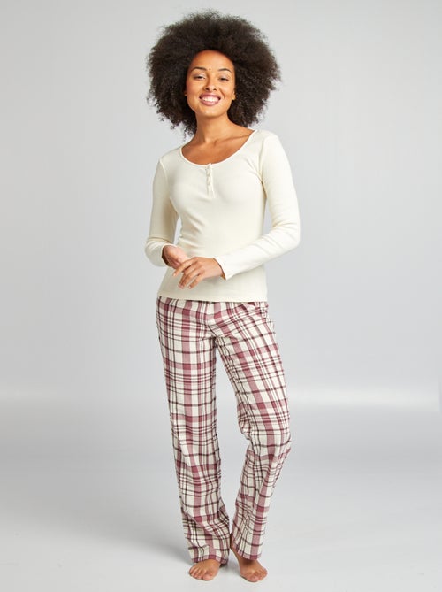 Ensemble pyjama tee-shirt + pantalon à carreaux - Kiabi