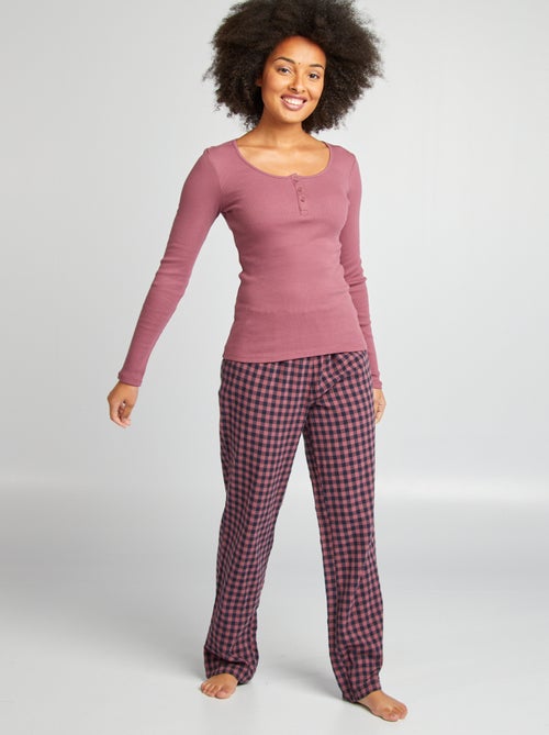 Ensemble pyjama tee-shirt + pantalon à carreaux - Kiabi