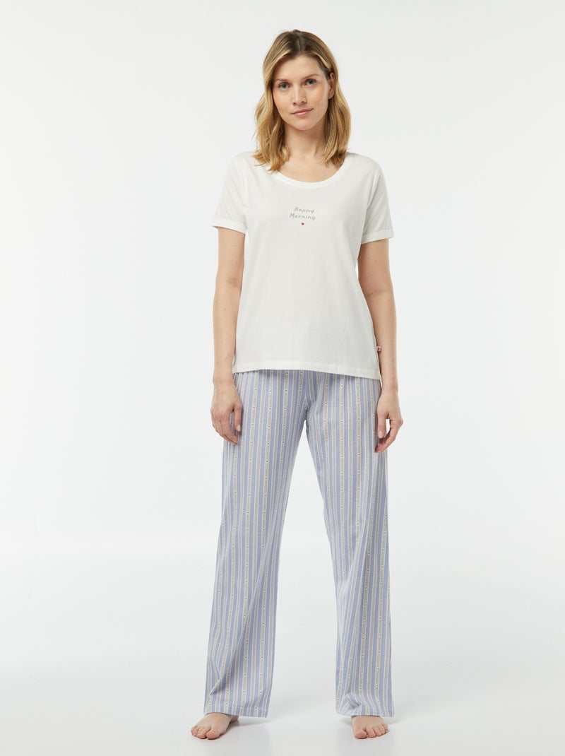 Ensemble pyjama tee-shirt + pantalon 'Dodo' Blanc/bleu - Kiabi
