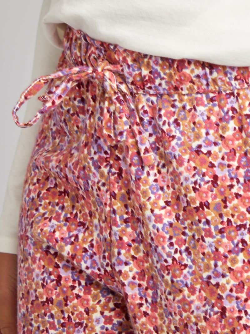 Ensemble pyjama tee-shirt + pantalon imprimé Blanc/rose fleuri - Kiabi