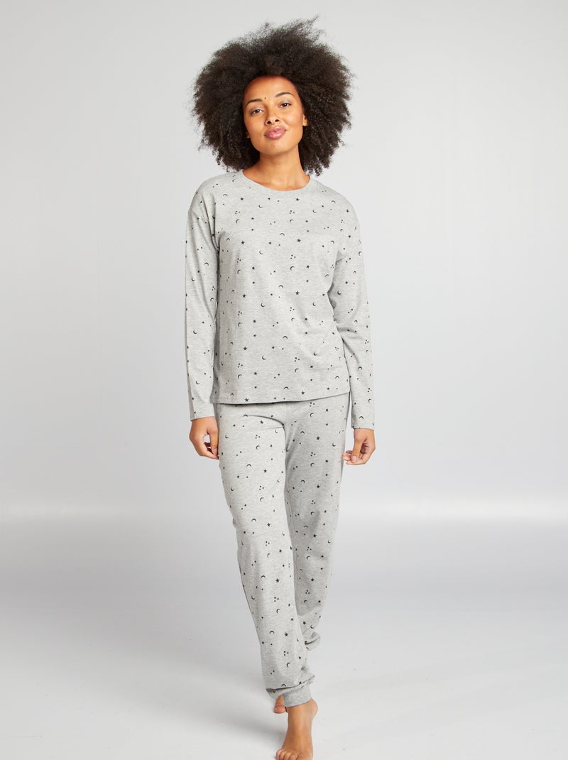 Ensemble pyjama tee-shirt + pantalon imprimé Gris - Kiabi