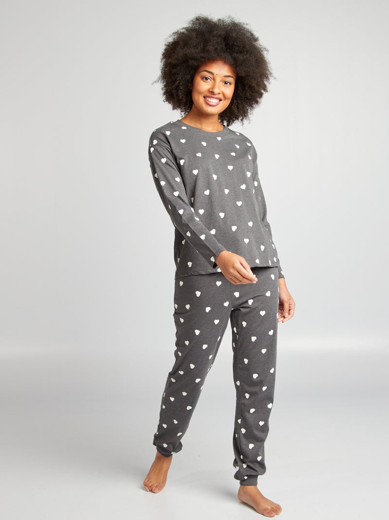 Ensemble pyjama tee-shirt + pantalon imprimé Gris foncé - Kiabi