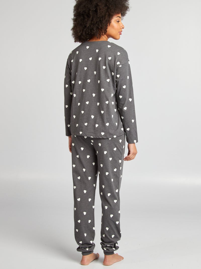 Ensemble pyjama tee-shirt + pantalon imprimé Gris foncé - Kiabi