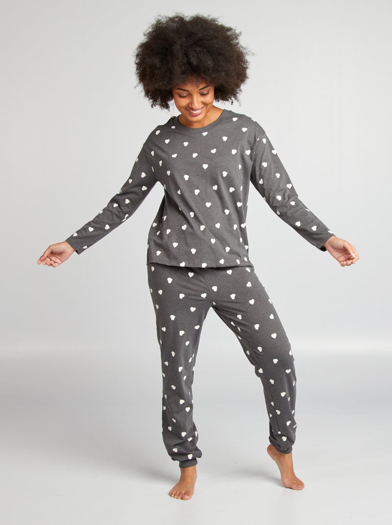 Ensemble pyjama tee-shirt + pantalon imprimé Gris foncé - Kiabi