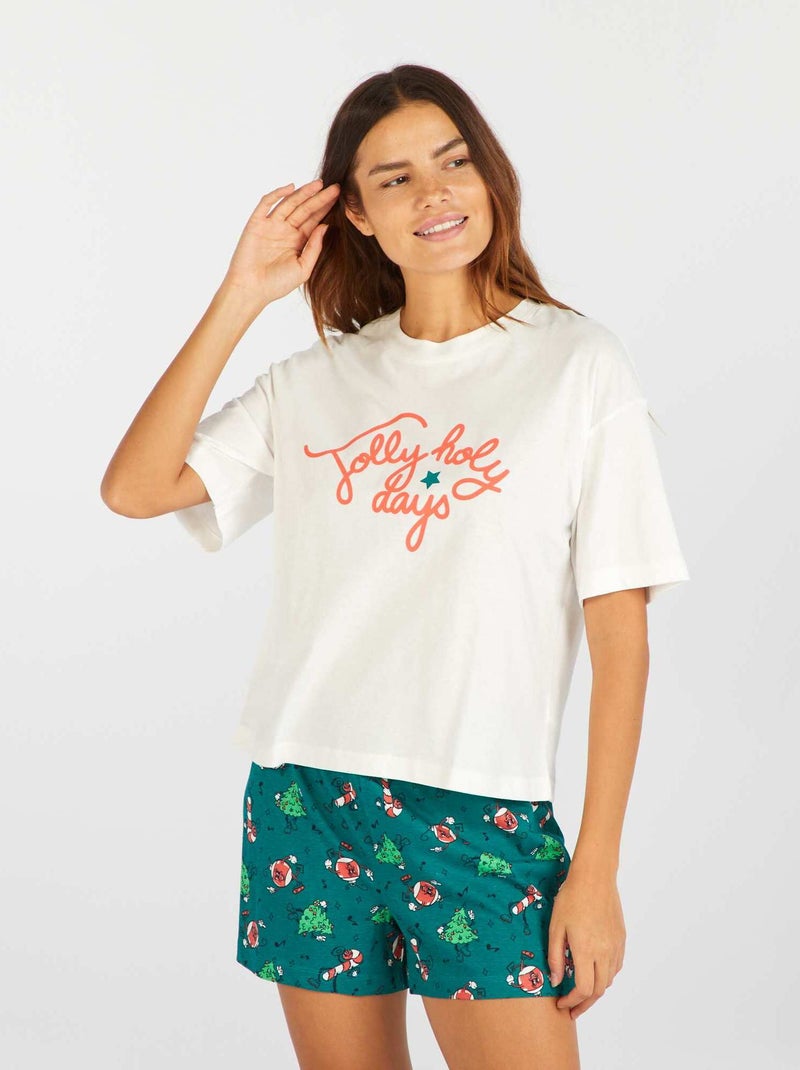 Ensemble pyjama  Tee-shirt + short Noël - 2 pièces Blanc/vert - Kiabi