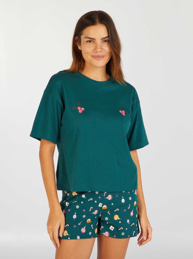 Ensemble pyjama  Tee-shirt + short Noël - 2 pièces Vert - Kiabi