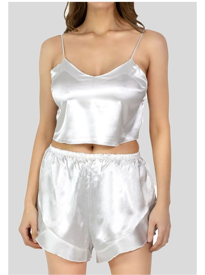 Ensemble Pyjashort fluide en satin Kebello Blanc - Kiabi