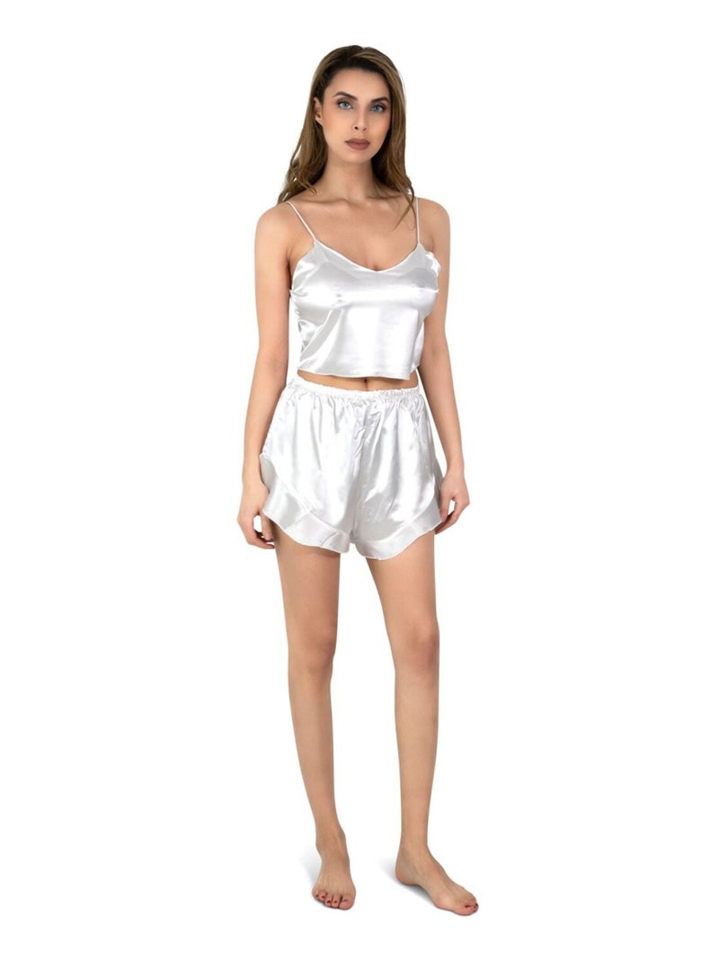 Ensemble Pyjashort fluide en satin Kebello Blanc - Kiabi