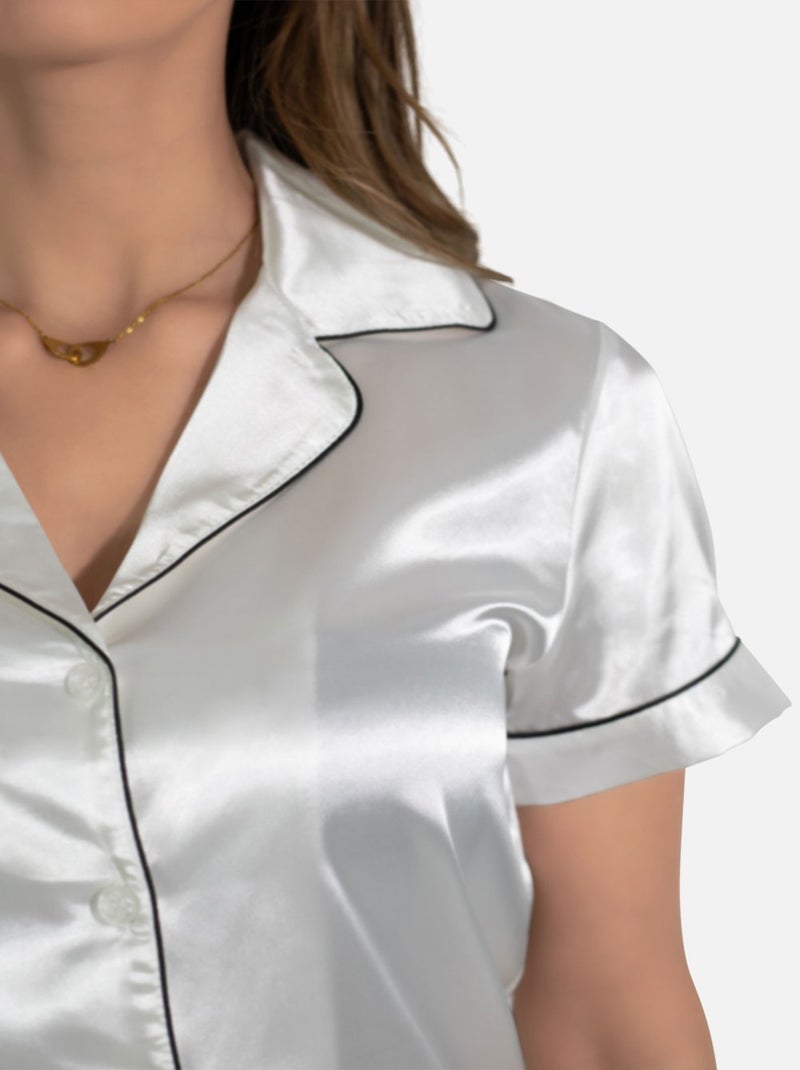 Ensemble Pyjashort fluide en satin Kebello Blanc - Kiabi