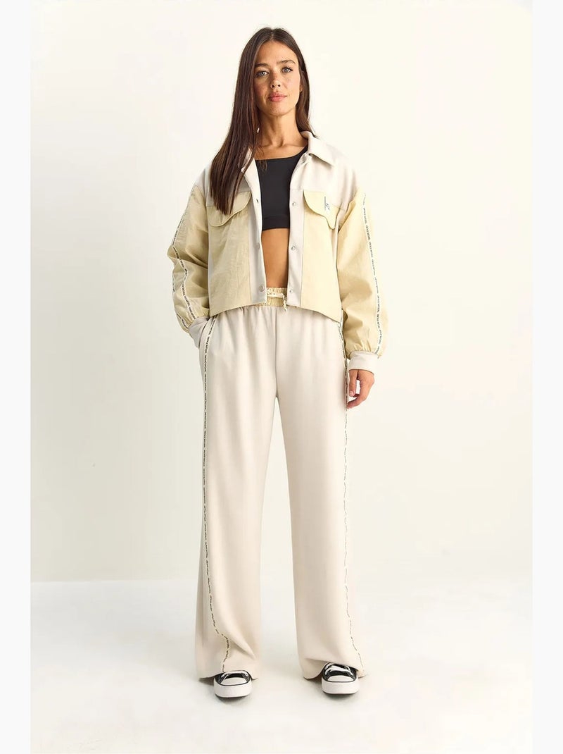 Ensemble rayé veste et pantalon large lucci Beige argile - Kiabi