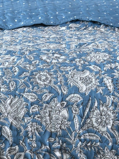 Ensemble réversible boutis et taies au style fleuri - Kiabi