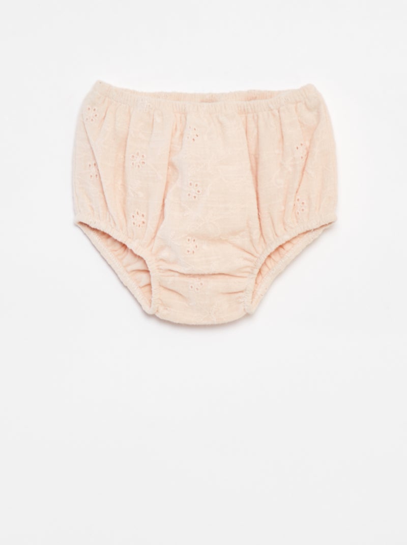 Ensemble robe avec broderies anglaises + culotte - 2 pièces Beige - Kiabi