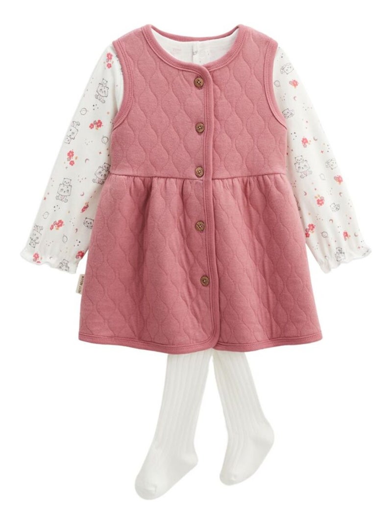 Ensemble robe bébé en coton matelassé, t-shirt et collant Ma Petite Etoile Rose - Kiabi