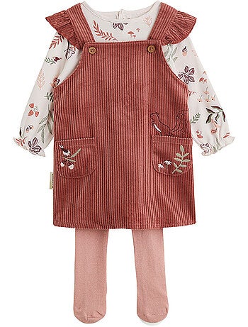 Ensemble robe bébé en velours côtelé, t-shirt et collant evie