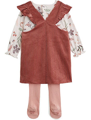 Ensemble robe bébé en velours côtelé, t-shirt et collant evie