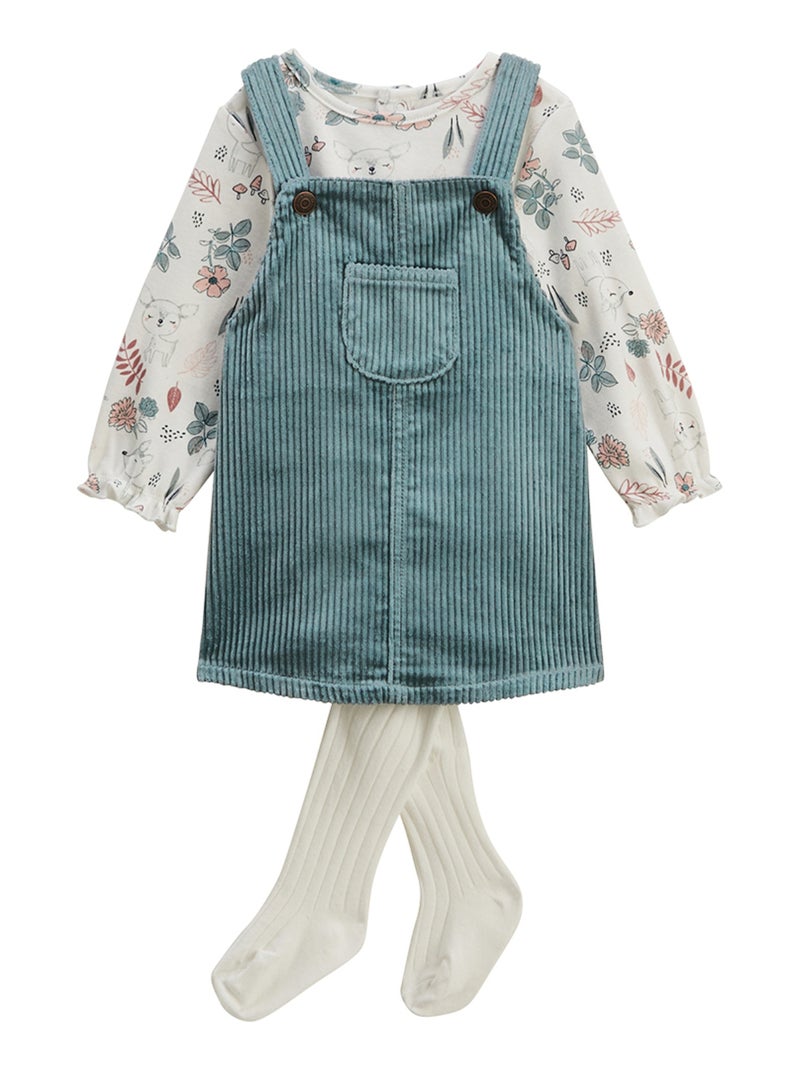 Ensemble robe bébé en velours, t-shirt et collant Ma Petite Bichette Bleu - Kiabi