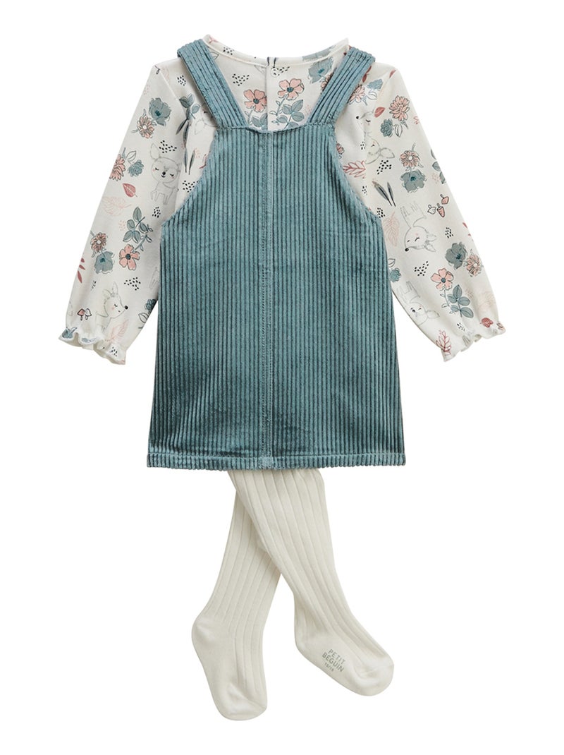 Ensemble robe bébé en velours, t-shirt et collant Ma Petite Bichette Bleu - Kiabi