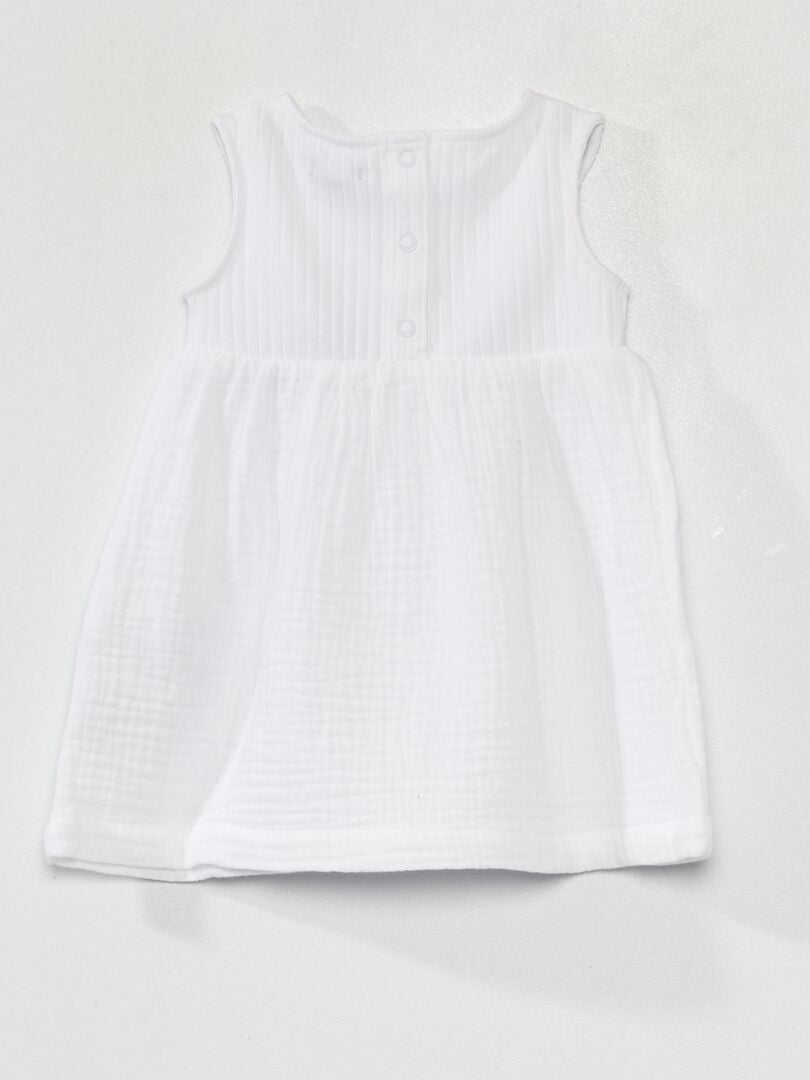 Ensemble robe + bloomer en gaze de coton - 2 pièces blanc - Kiabi