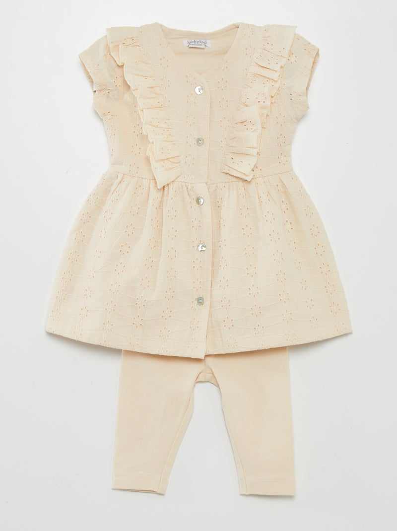 Ensemble robe brodée + legging uni - 2 pièces Beige - Kiabi