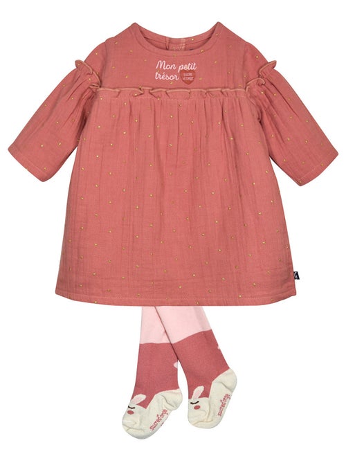 Ensemble robe collant manches longues Prune - Kiabi