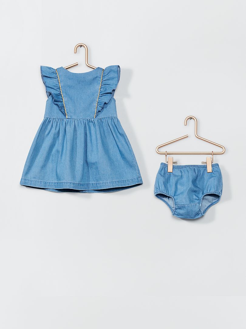 Ensemble robe + culotte en denim bleu - Kiabi