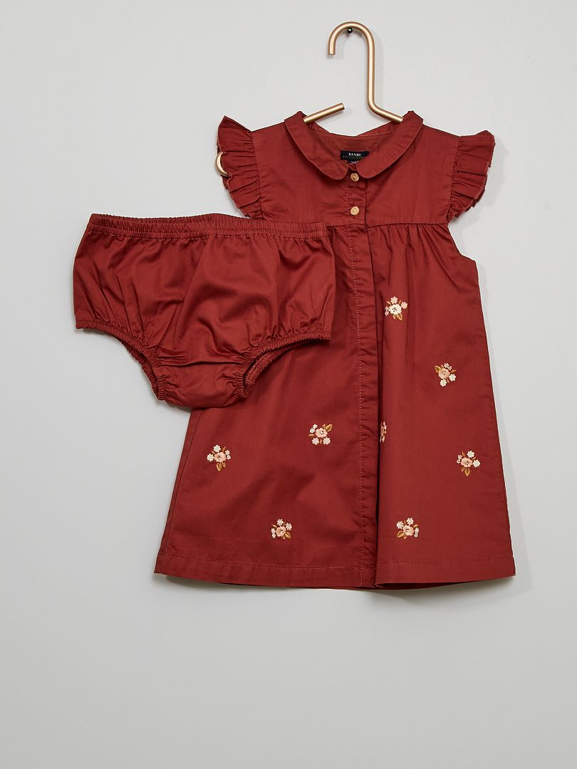 Ensemble bébé fille : Robe et culotte - Fleurs rouges