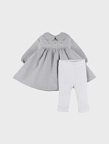 Ensemble robe et legging en coton avec broderie florale Noukie's