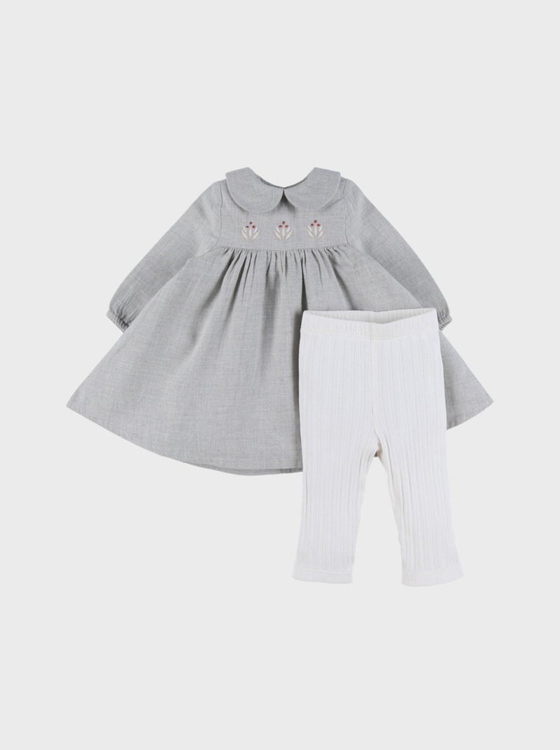 Ensemble robe et legging en coton avec broderie florale Noukie's Blanc - Kiabi