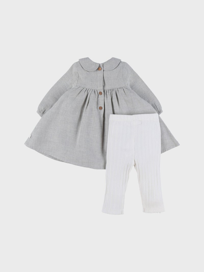 Ensemble robe et legging en coton avec broderie florale Noukie's Blanc - Kiabi
