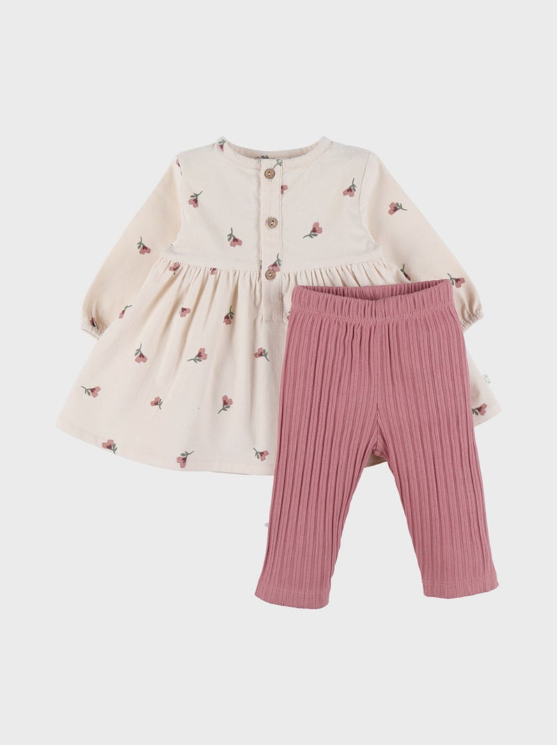 Ensemble robe et legging en coton imprimé floral Noukie's Rose - Kiabi
