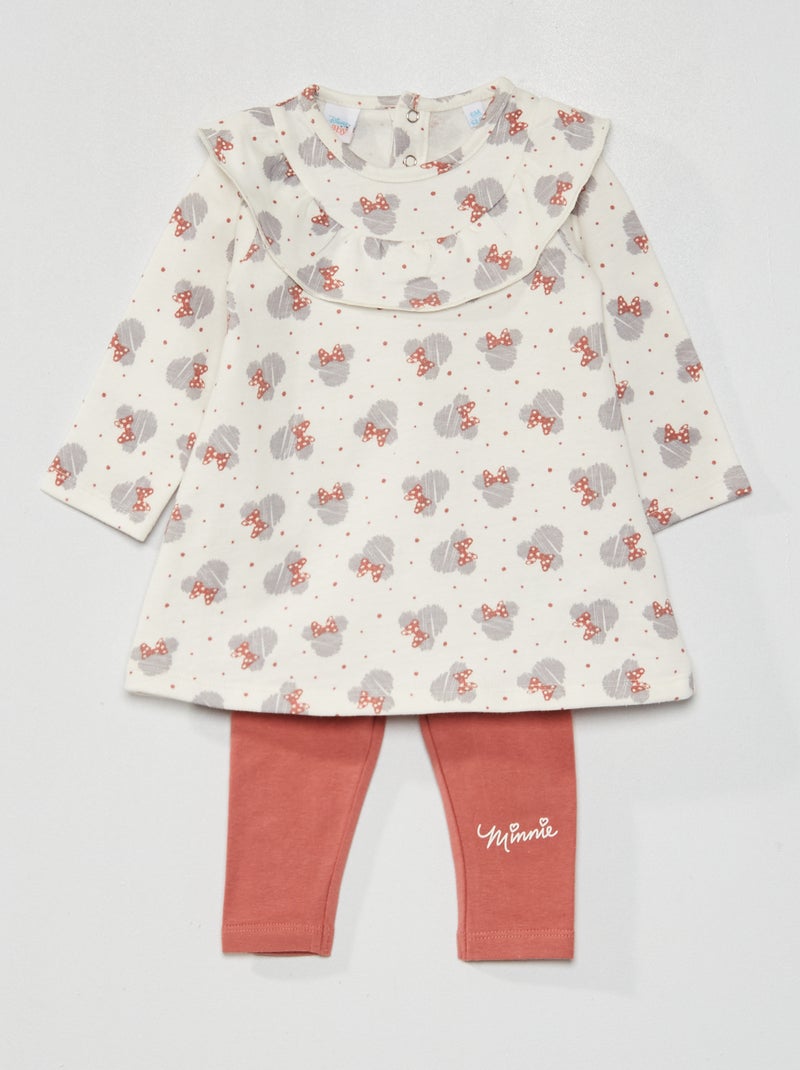 Ensemble robe et legging 'Minnie' Ecru/Rose - Kiabi
