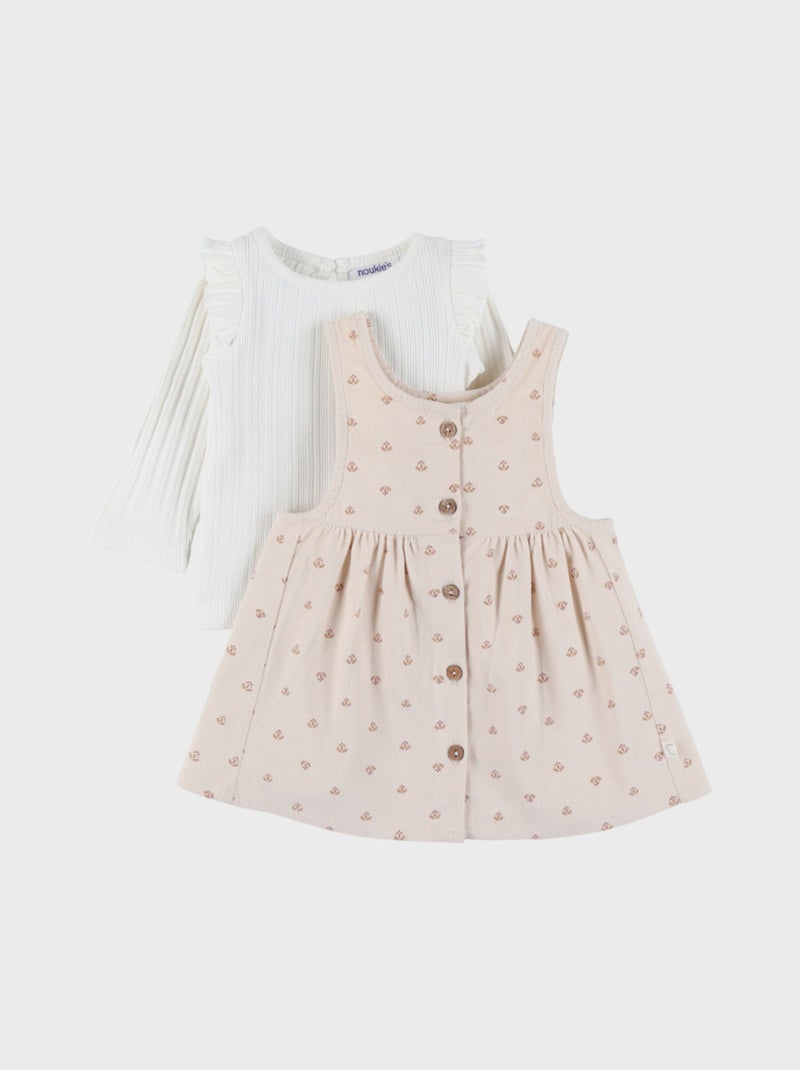 Ensemble robe et t-shirt en velours côtelé imprimé floral Noukie's Rose - Kiabi