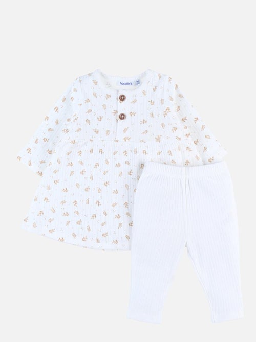 Ensemble robe imprimé végétal + legging en jersey côtelé, écru/caramel Noukie's - Kiabi