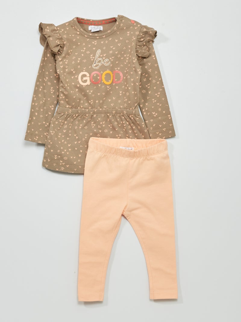 Ensemble robe + legging - 2 pièces kaki/rose - Kiabi