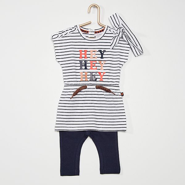 Ensemble Robe Legging Avec Bandeau Bebe Fille Blanc Bleu Marine Kiabi 12 00
