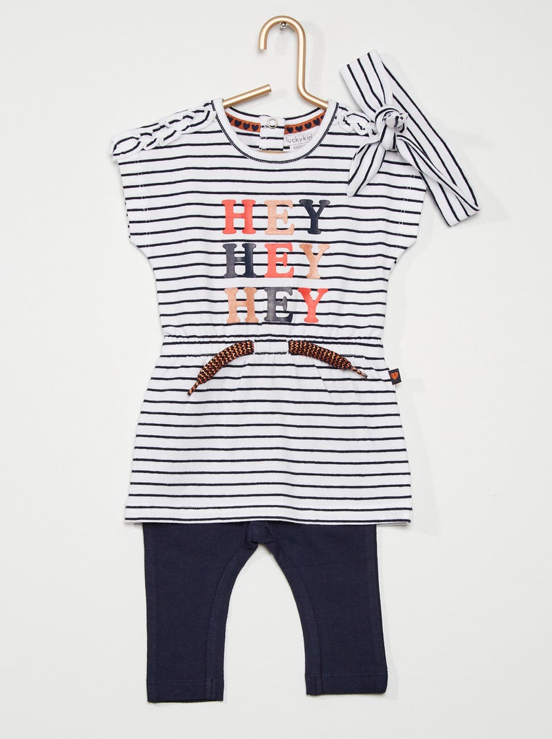 Ensemble robe + legging avec bandeau blanc/bleu marine - Kiabi