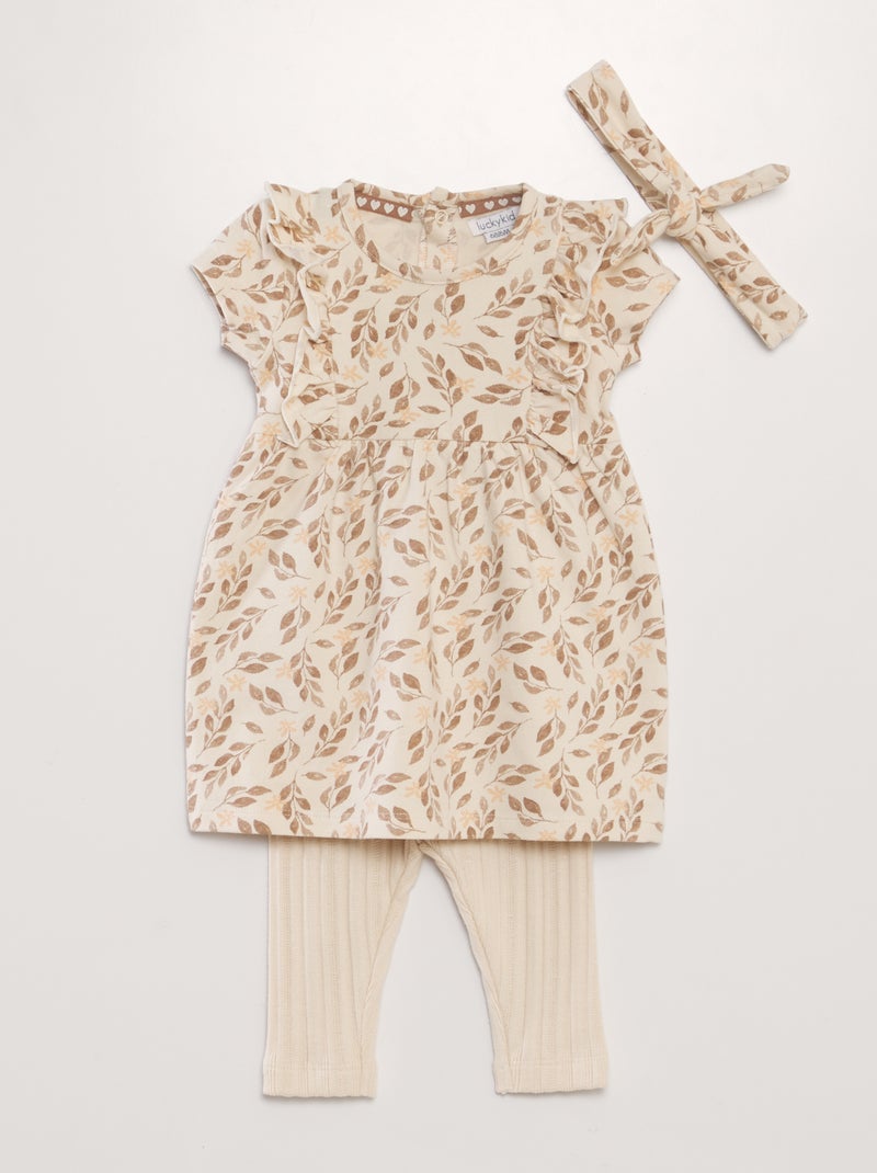 Ensemble robe + legging + bandeau - 3 pièces Beige - Kiabi
