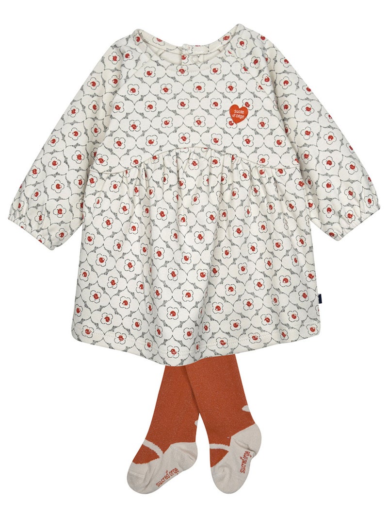 Ensemble robe manches longues en maille et collant Prisca Blanc - Kiabi