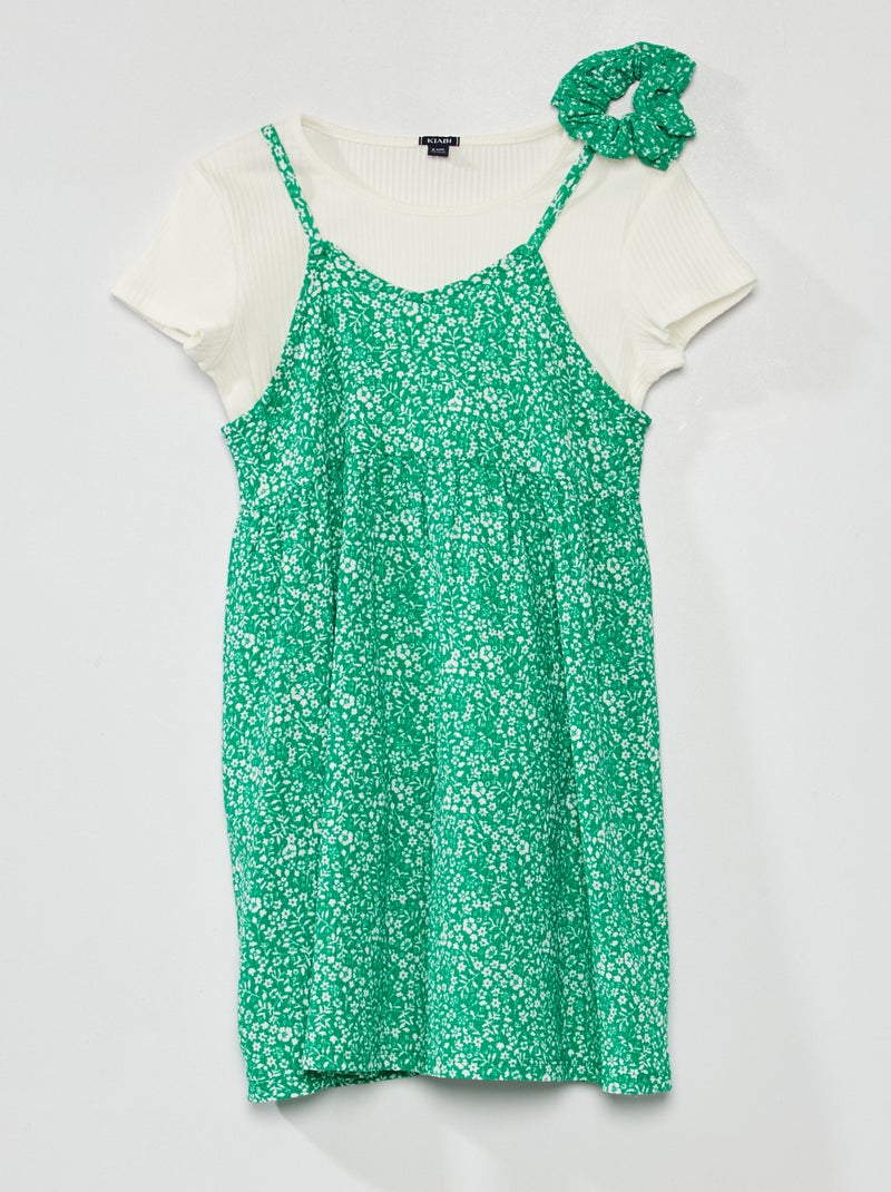 Ensemble robe + t-shirt + chouchou - 3 pièces Vert - Kiabi